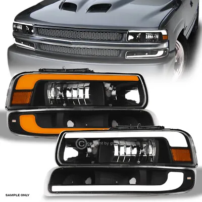 Switchback Sequential For 00-06 Suburban/Tahoe Black Headlight+Bumper W/LED Bar • $182