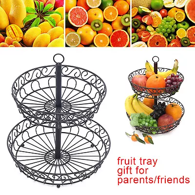 2 Tier Fruit Bowl Tray Countertop Holder Iron Stand Vegetable Snack Storage Rack • $18