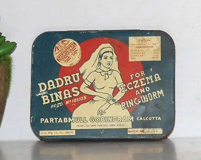 Old Vintage DADRU BINAS Calcutta Litho Print Medicine Advertising Tin Box 9176 • $59