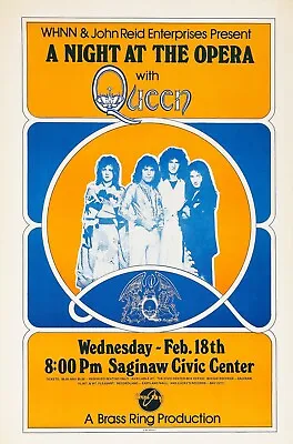 $5 • Buy 1976 QUEEN Night At The Opera Saginaw MI 13 X 19 Reproduction Concert Poster