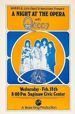 $5 • Buy 1976 QUEEN Night At The Opera Saginaw MI 13 X 19 Reproduction Concert Poster