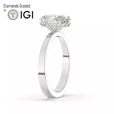 Oval Solitaire Hidden Halo 14K White Gold Engagement Ring2ct Lab-grown IGI • $1952