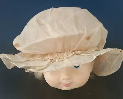 Antique Doll Bonnet Pink MobCap Hat Granny Bonnet Mop Cap Colonial Bed Accessory • $12.95