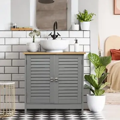 Under Sink Basin Cabinet Cupboard Bathroom Furniture Storage Unit Grey • £39.98