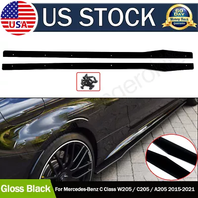 Fits Mercedes Benz W205 C205 C300 C43 C63 Gloss Black Side Skirts Extension Lip • $171.81