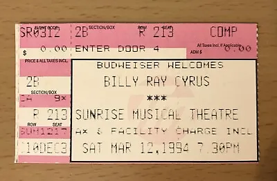 1994 Billy Ray Cyrus Miami Florida Concert Ticket Stub Achy Breaky Heart Miley • $4.99