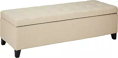 Mission Tufted Fabric Storage Ottoman Bench Dark Beige • $208.99