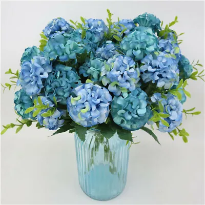 10 Heads Artificial Silk Hydrangea Fake Flowers Bouquet Bunch Party Home DecorLP • £3.88