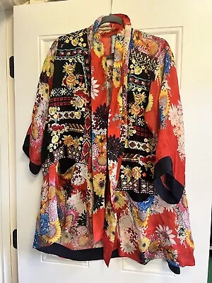 Johnny Was Mishka Rose Embroidered Kimono Silk Floral Daisy Cardigan Size Medium • $177.97