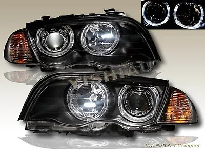 1999-2001 Bmw 3 Series E46 4dr Twin Halo Headlights W/ Corner Light Black Amber • $262.99