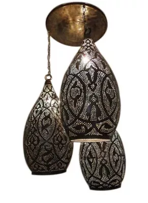 Moroccan Brass Hanging Lantern Set Of 3 Brass Lamps Morocco Lights Lighting • $522.50