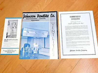 Vintage JOHNSON VENTLITE  PHOTOGRAPHIC LIGHTING EQUIPMENT 2 Catalogs + Brochure • $24.95
