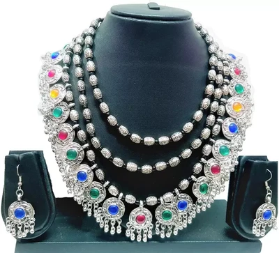 $16.19 • Buy Indian Bollywood Silver Oxidized CZ Jewelry Earrings Choker Layer Necklace Set