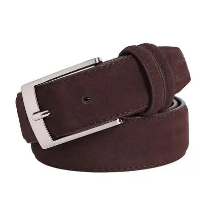 Mens Belt Genuine Leather Suede Pin Metal Buckle Luxury Brushed Straps Welour • $20.15