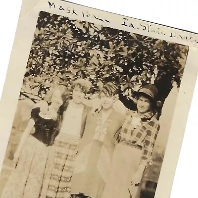 Vintage Snapshot Photo Four Women Dressed Up For Mask Ball Iowa State Dance • $12