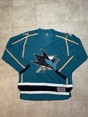 San Jose Sharks NHL Team Apparel Hockey Jersey Mens Large Teal Blue Embroidered • $33