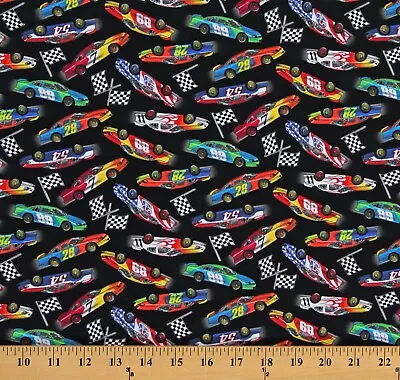 Cotton Racecars Race Car Driving Racing Fabric Print By The Yard D576.57 • $12.95