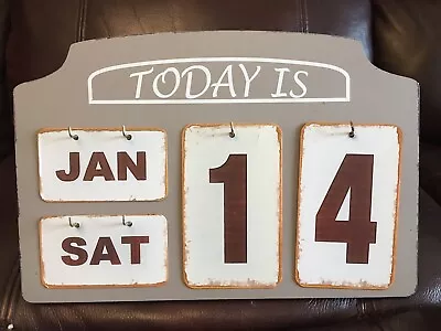 £2.99 • Buy Perpetual Calendar Grey Wooden Frame With Easy To See Metal Letters And Numbers