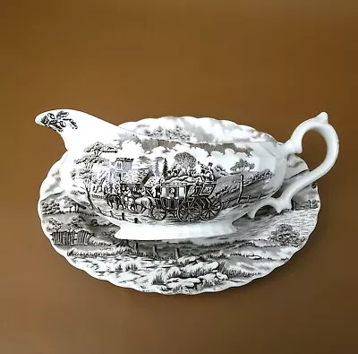 English Staffordshire Gravy Boat And Underplate Royal Mail Brown And Cream • $45