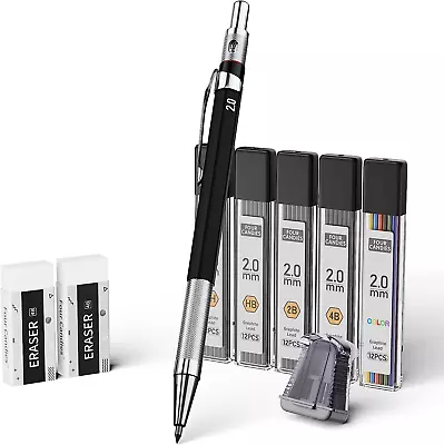 2MM Mechanical Pencil Set With Case Artist Lead Pencil Metal Lead Holder With 6 • $16.88