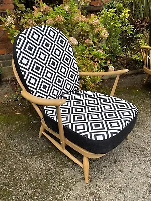 £495 • Buy Ercol Windsor 203 Blonde Vintage Armchair With New Geometric Velvet Cushions