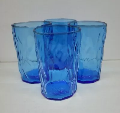 Set Of 4 Juice Glasses Blue Textured MCM - Might Be Seneca Driftwood • $24.99