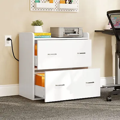 2 Drawers File Cabinet W/Charging Station Office Filing Cabinet Printer Stand • $93.99