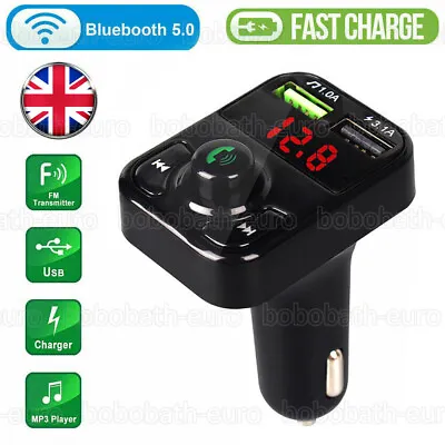 Fast Car Charger USB Cigarette Lighter Socket 2-Port Adapter Bluetooth FM MP3 UK • £6.22