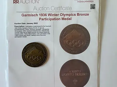 $999.99 • Buy 1936 Olympic GARMISCHE Winter Games Official Participation Medal (OF 1660) RARE