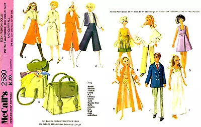 Vintage 1970 Barbie & Ken Clothes Pattern Reproduction McCall's 2580 Uncut • $8.95