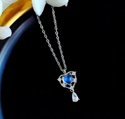 Moonstone Heart Water Drop 925 Sterling Silver Necklace Womens Jewellery Gifts • £3.49