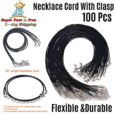 Black Waxed Cord Chain Necklace Choker String Clasp DIY Jewelry Making 100 Piece • $25.17