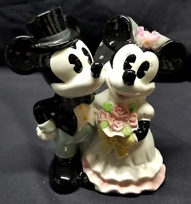 Vintage Disney Mickey And Minnie Mouse Ceramic Wedding Cake Topper Bride & Groom • $17