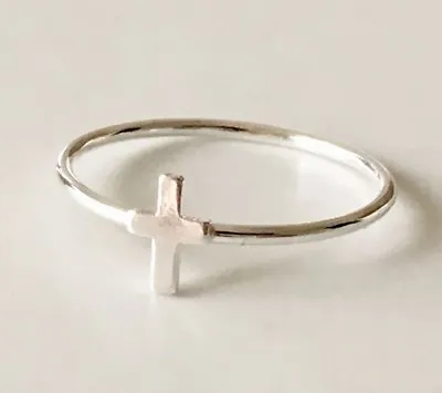 925 Sterling Silver Cross Fine Ring Size 5 6 7 8 9 10 Stack Stackable Stacking • $12.99