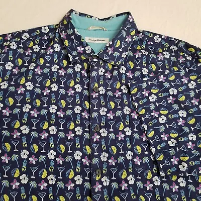 Tommy Bahama Hawaiian Shirt Blue Martini Cockail Drinks Camp All Over Print XL • $34.99