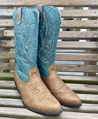 Coconut By Matisse Women's Gaucho Teal/Tan Cowgirl Western Mid-Calf Boots. Sz 10 • $13.99