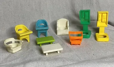 Vintage Fisher Price Little People Furniture Telephone Booth High Chair Table • $12.87