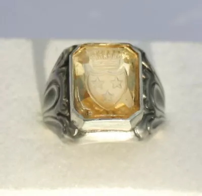 Solid Art Deco Silver  Signet Intaglio Seal Ring • $155