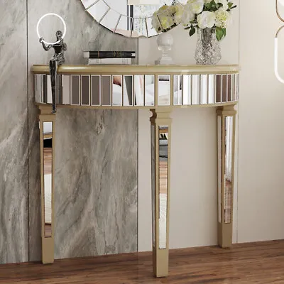 Silver Bevelled Mirrored Console Table Half Moon Mirrored Dressing Table Hall UK • £169.92