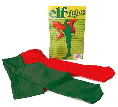 £6.99 • Buy Mens Unisex Jester Tights Pantyhose One Size Bi-Coloured Red Green Elf Party New