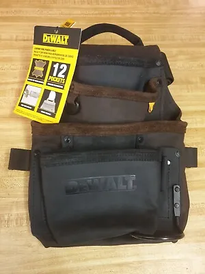 DeWalt DWST550115 12 Pocket Leather Construction Tool Pouch W/ Belt • $58.98