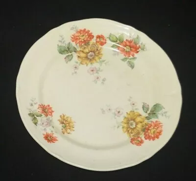 VINTAGE Mount Clemens Pottery 9  Plate MTC61 Scalloped Shabby Chic Orange Floral • $3.94