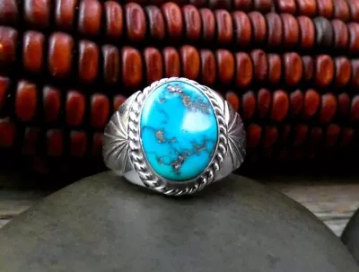 Native American Navajo Rustic Vintage Turquoise Sterling Silver Men's Ring • $162.25