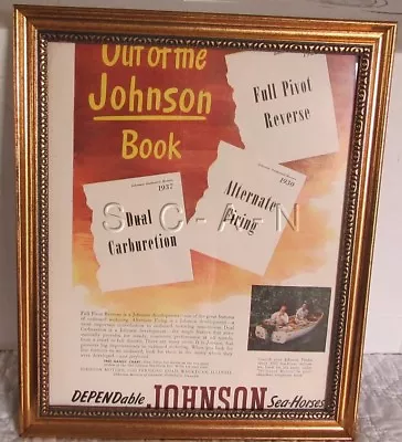 Original Vintage Framed Large (9 X 11) Advertising- Johnson Motor Boat Engine • $25.95