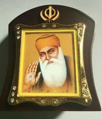 £16.19 • Buy Guru Nanak Dev Ji Photo Portrait Sikh Khanda Desktop Wooden Stand With Stones G4