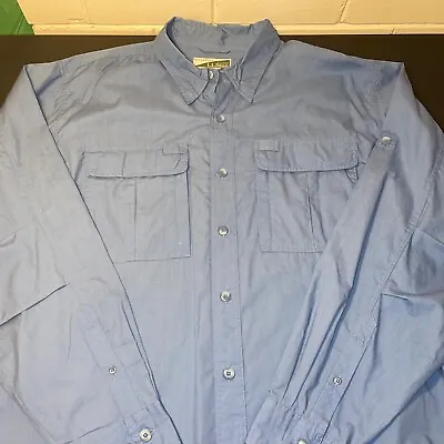 L.L. Bean No Fly Zone Fishing Shirt Mens Size XL Blue Insect Shield Roll Sleeve • $12