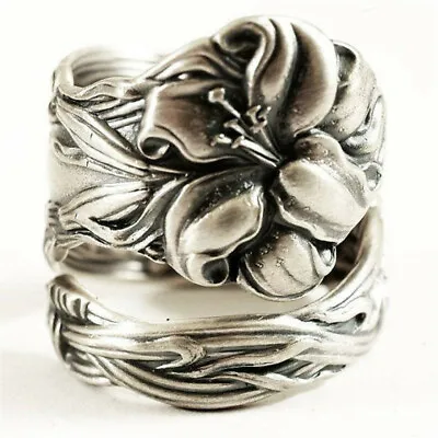 $2.18 • Buy Vintage 925 Silver Lotus Flower Ring Wedding Ring Party Jewelry Christmas Gift