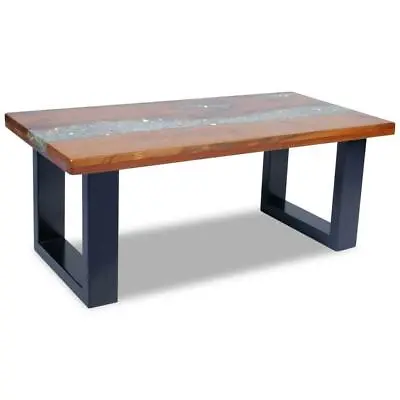 Handmade Rectangular Wooden & Resin Living Lounge Room Furniture Coffee Table • $456