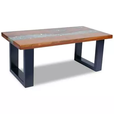 Handmade Rectangular Wooden & Resin Living Lounge Room Furniture Coffee Table • $456