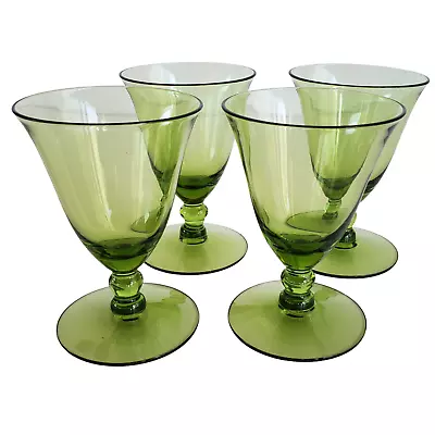 Vintage Cordial Glasses 2 Oz Green Glass Stemmed Set Of 4 Barware Liqueur 1960s • $29.88